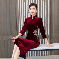 魅言魅语(MeiYanMeiYu)2021秋季新款中年女结婚礼妈妈高端年轻喜婆婆婚宴装连衣裙