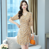 魅言魅语(MeiYanMeiYu)雪纺碎花连衣裙女2021夏装新款法式V领显瘦仙女裙子