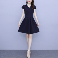 魅言魅语(MeiYanMeiYu)2021年夏季新款V领洋气中长款短袖显瘦减龄连衣裙