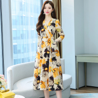 魅言魅语(MeiYanMeiYu)长款过膝长袖雪纺连衣裙2021秋季新款女装显瘦高端气质长裙子