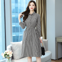 魅言魅语(MeiYanMeiYu)格子长袖连衣裙女2021秋装新款韩版大码宽松显瘦休闲中长款a字裙