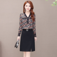 魅言魅语(MeiYanMeiYu)贵夫人连衣裙2021秋款气质拼接碎花雪纺修身显瘦打底裙