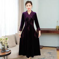 魅言魅语(MeiYanMeiYu)2021秋装婚礼妈妈长款裙子喜婆婆婚宴大码礼服连衣裙