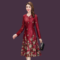 魅言魅语(MeiYanMeiYu)高贵婚礼妈妈装连衣裙2021秋装修身显瘦喜庆婆婆红色婚宴旗袍礼服