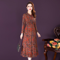 魅言魅语(MeiYanMeiYu)2021秋季新款妈妈洋气婚宴裙子中国风高雅端庄长袖复古显瘦连衣裙