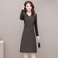 魅言魅语(MeiYanMeiYu)2021秋季新款中年妈妈装格子收腰显瘦包臀打底连衣裙