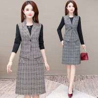 魅言魅语(MeiYanMeiYu)2021年秋季长裙两件套马甲时尚减龄通勤大码女装妈妈装连衣裙