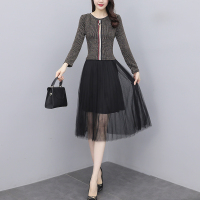 魅言魅语(MeiYanMeiYu)2021秋季新款大码假两件连衣裙