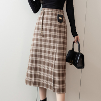 魅言魅语(MeiYanMeiYu)2021年秋季新款开叉半身裙修身包臀裙高腰复古中长款a字裙女