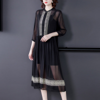 魅言魅语(MeiYanMeiYu)黑色收腰显瘦连衣裙女2021秋季新款气质大码两件套裙子