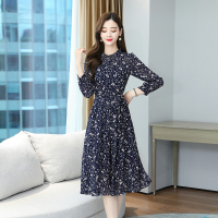 魅言魅语(MeiYanMeiYu)雪纺连衣裙女2021年秋季新款贵夫人气质收腰遮肚显瘦碎花长袖裙子