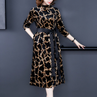 魅言魅语(MeiYanMeiYu)2021年秋季新款中长款气质显瘦收腰小香风豹纹连衣裙女