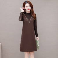 魅言魅语(MeiYanMeiYu)假两件连衣裙女2021秋装妈妈装大码气质时尚小个子长袖拼接裙