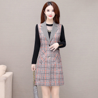 魅言魅语(MeiYanMeiYu)妈妈连衣裙2021秋装新款中老年女装中年阔太太马甲两件套装