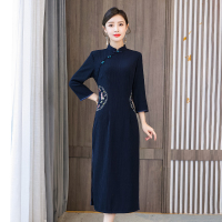 魅言魅语(MeiYanMeiYu)2021秋季新款女中国风复古长袖妈妈装连衣裙