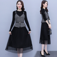 魅言魅语(MeiYanMeiYu)两件套洋气连衣裙2021年秋装新款名媛时尚显瘦背带裙女