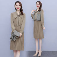 魅言魅语(MeiYanMeiYu)2021年秋季新款女装马甲套装两件套长袖连衣裙子