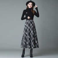 魅言魅语(MeiYanMeiYu)毛呢格子半身裙女中长款2021年秋季新款气质显瘦a字伞裙