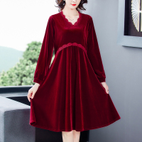 魅言魅语(MeiYanMeiYu)2021年秋季长袖气质宽松遮肚显瘦大码妈妈装连衣裙