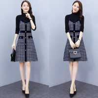 魅言魅语(MeiYanMeiYu)2021年冬季粗花呢毛呢背带连衣裙女小香风背心裙小个子a字裙