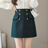 魅言魅语(MeiYanMeiYu)黑色半身裙2021秋季新款气质显瘦a字裙高腰复古包臀格子短裙女