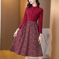 魅言魅语(MeiYanMeiYu)2021年秋季新款立领收腰显瘦花色长袖连衣裙女
