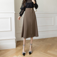 魅言魅语(MeiYanMeiYu)复古高腰中长款半身裙2021秋季新款遮胯开叉A字裙