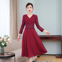 魅言魅语(MeiYanMeiYu)2021秋季新款时尚婚宴优雅显瘦结婚礼服年轻款喜妈妈装连衣裙