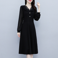 魅言魅语(MeiYanMeiYu)2021秋季新款大码女装黑色修身显瘦遮肚子中长款连衣裙