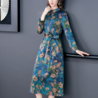 魅言魅语(MeiYanMeiYu)2021秋季新款中长大码显瘦立领连衣裙