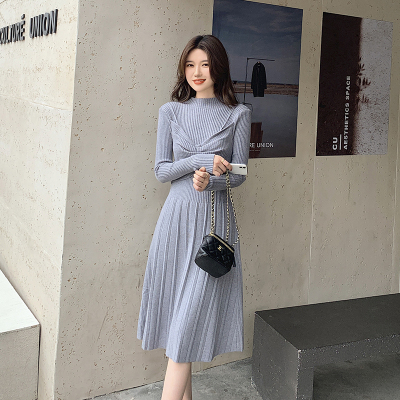 魅言魅语(MeiYanMeiYu)2021年秋季新款假两件针织衫连衣裙修身显瘦长袖打底气质长裙