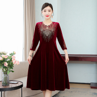 魅言魅语(MeiYanMeiYu)2021秋季妈妈装气质女士大码高端婚礼中长款连衣裙