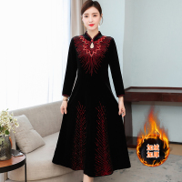 魅言魅语(MeiYanMeiYu)2021年秋季新款婚喜妈妈加厚高端喜宴改良版长摆连衣裙