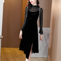 魅言魅语(MeiYanMeiYu)2021秋装新款法式赫本风长款收腰网纱两件套连衣裙