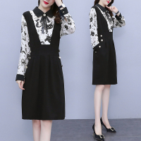 魅言魅语(MeiYanMeiYu)2021秋季新款简约可爱减龄假两件胖妹妹长袖连衣裙