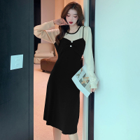 魅言魅语(MeiYanMeiYu)2021年秋季新款韩版小清新假两件针织背带连衣裙