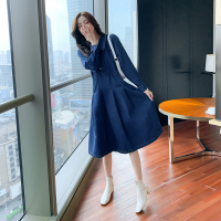 魅言魅语(MeiYanMeiYu)2021秋季宽松韩版配腰带收腰高腰法式复古长袖牛仔连衣裙女