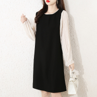 魅言魅语(MeiYanMeiYu)2021年秋季新款女装小黑裙大码胖mm气质显瘦假两件长袖连衣裙