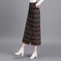 魅言魅语(MeiYanMeiYu)格子a字裙半身裙女2021年冬季新款高腰毛呢包臀裙裙子长裙