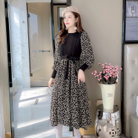 魅言魅语(MeiYanMeiYu)气质假两件拼接针织连衣裙2021新款冬季淑女中长碎花裙子