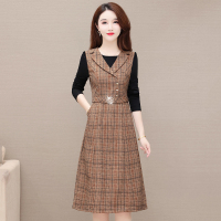 魅言魅语(MeiYanMeiYu)西装领连衣裙假件套2021年秋季新款女装高端洋气减龄气质修身裙子