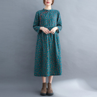 魅言魅语(MeiYanMeiYu)中国风连衣裙女2021秋季大码文艺民族风长袖小碎花长裙子