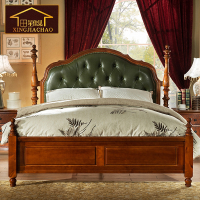 星佳巢 美式实木床 欧式双人床超纤皮婚床乡村卧室家具1.5/1.8米床