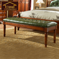 星佳巢 美式实木床尾凳 欧式超纤皮床前凳长凳沙发脚踏凳子乡村换鞋凳