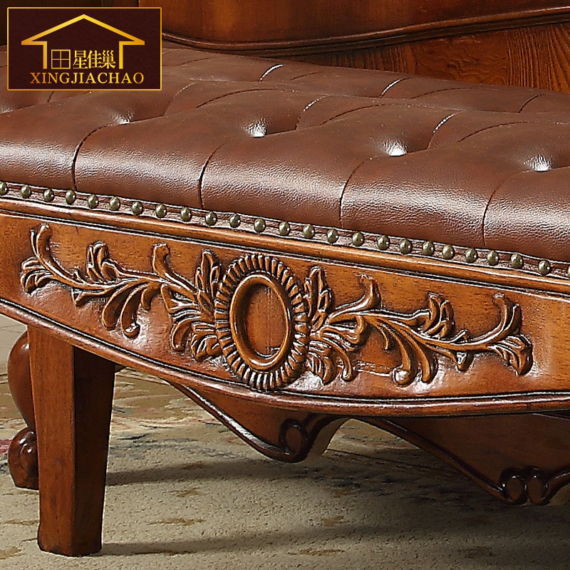 美式床尾凳 实木换鞋凳欧式床尾凳深色穿鞋凳超纤皮沙发凳床边凳
