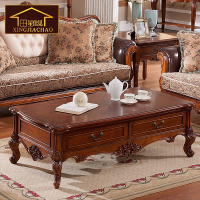 美式茶几 乡村仿古实木茶几 欧式高档大气雕花储物茶桌咖啡桌