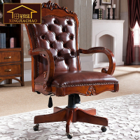 美式实木椅 真皮转椅书椅 欧式高档老板椅田园办公电脑椅靠背椅
