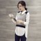 与牧2017秋装新款韩版衬衫拼接娃娃领上衣修身显瘦衬衣假两件衬衣5538
