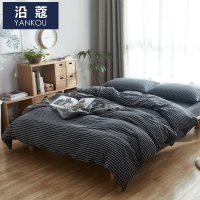 沿蔻家纺 无印天竺棉三四件套纯棉简约条纹被套针织棉良品全棉床单床笠床上四件套180×200cm荷叶边