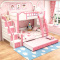 美梦居 儿童床上下床女孩粉色双层床 实木板材结合高低床 儿童母子床 公主床简约现代木质人造板结合床